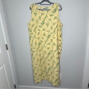 Kiko Woman Linen Yellow Floral Maxi Dress Button Down Side Size 1X Lagenlook Art